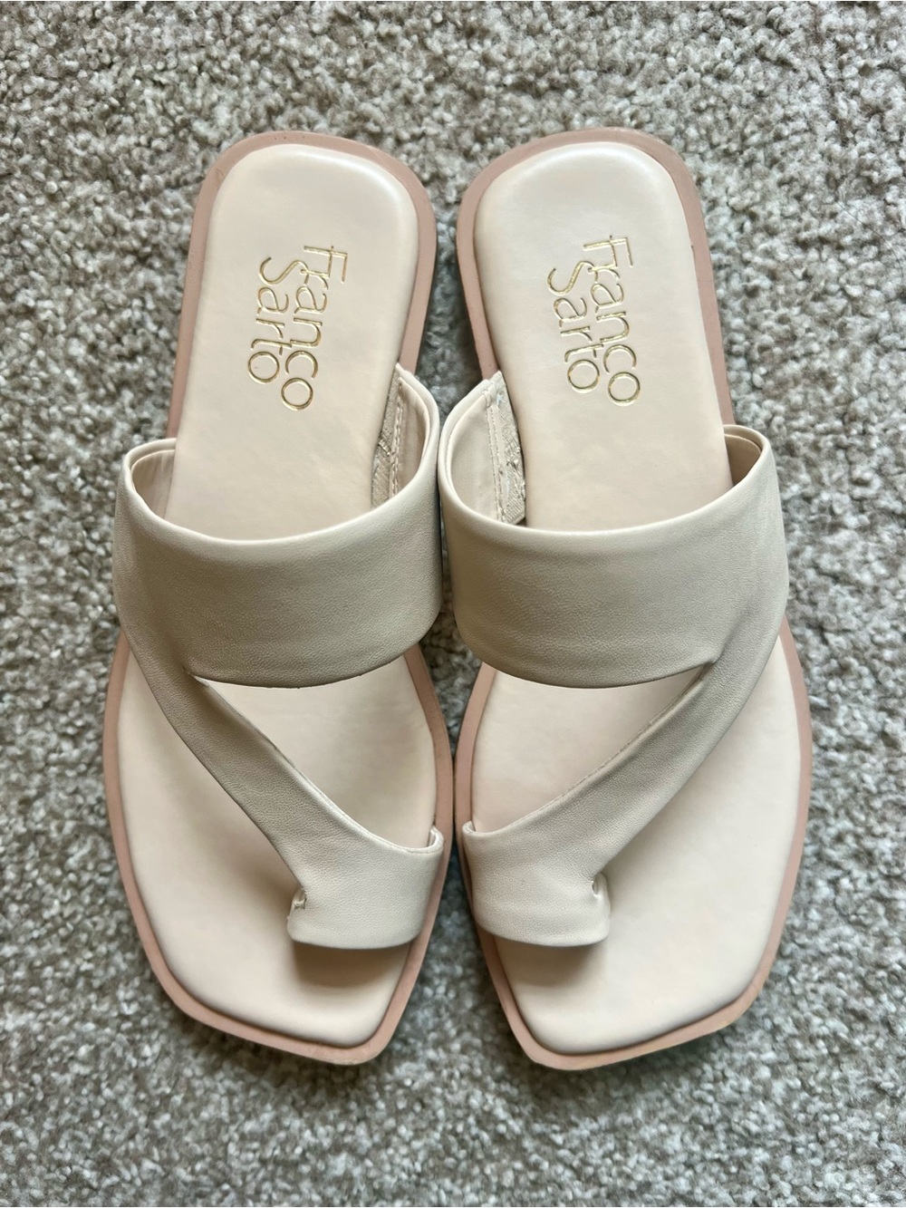 Franco Sarto Cream and Blush Leather Thong Sandals